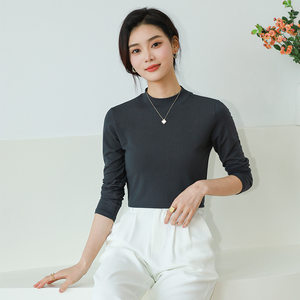 
621#2023 New women's solid color fashion versatile slimming bottoming shirt T-shirt spring and autumn mid-collar top half turtleneck