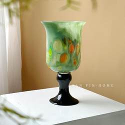 High-End French Retro Tall Glass Vase with Wide Mouth for Water-Grown Flowers, Living Room Flower Arrangement Decoration Ornament Vase