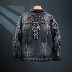 
2025 new European and American street denim jacket men's lapel casual jacket men's embroidered handsome top