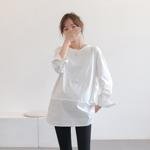 
Shirt sleeve maternity t-shirt spring new style pure cotton shirt loose white long-sleeved bottoming shirt to cover belly top