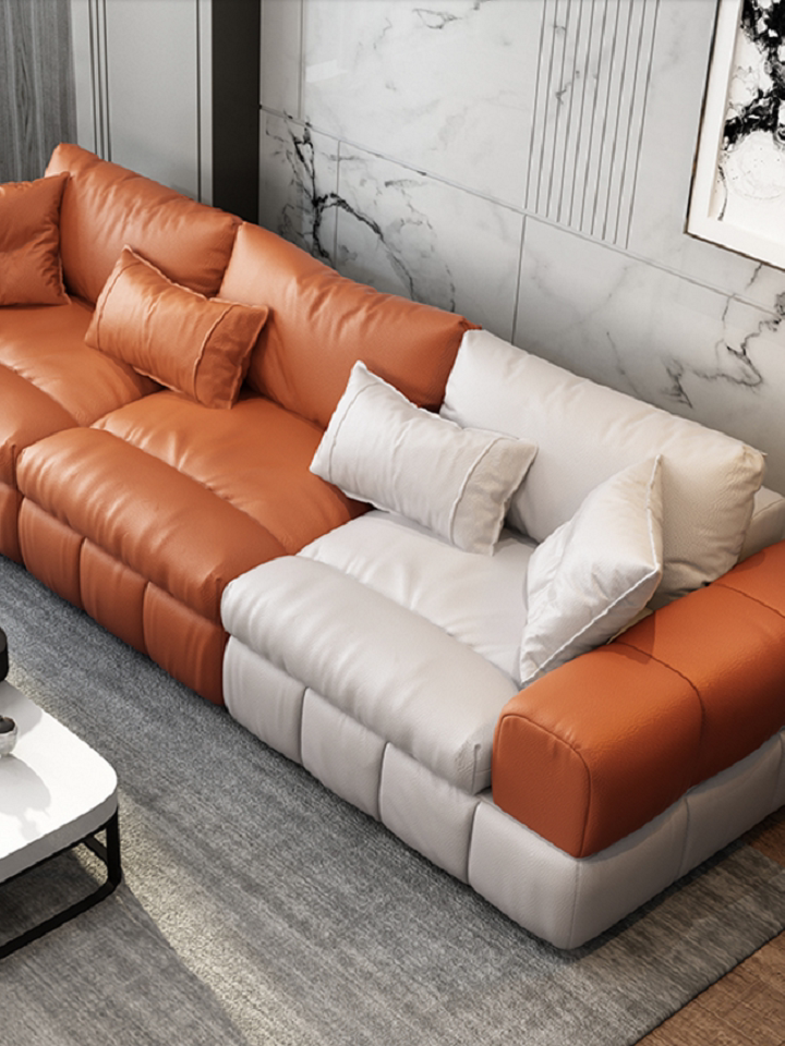 倍馨撞色头层真皮沙发