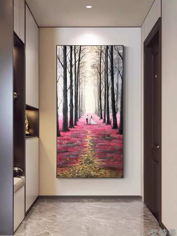 入户玄关装饰画向日葵走廊尽头壁画现代简约挂画竖版手绘油画原创-Taobao