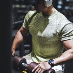 Heavy Texture Round Neck Short-Sleeved Men's Sports T-Shirt American Style Muscle Fitness Quick-Drying Running Elastic Quick-Drying Trendy Brand