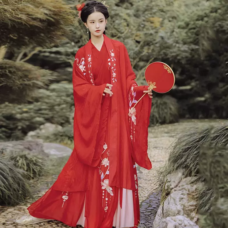 汉服红色婚服女春夏日常原创改良中国风嫁衣结婚古装超仙绣花交领