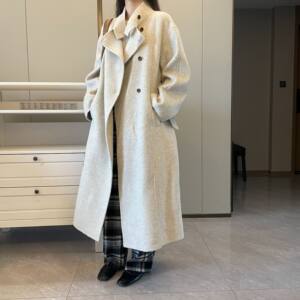 
Li Zhiqi stand collar woolen coat for women 2025 autumn and winter new Korean style A-type lace woolen coat