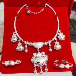 999 Pure Silver Baby Sterling Silver Necklace Set Full Moon Hundred Days First Birthday Gift Child Infant Longevity Lock Gift