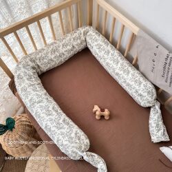 Baby Crib Bumper Soft Cover Anti-Collision Bean Velvet Anti-Roll Cylindrical Long Pillow Soothing Baby Crib In-Bed Candy Pillow