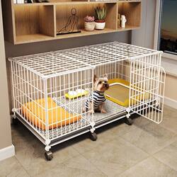 Dog Cage for Small Dogs, Indoor Household Grid-Style Pet Cage with Integrated Toilet for Teddy and Bichon Dogs