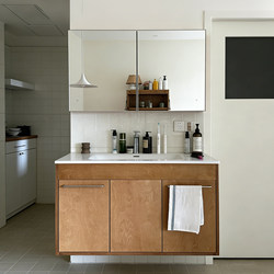 Natural Wood Style Bathroom Cabinet with Integrated Ceramic Basin, Washbasin, and Washstand, Imported from Russia, with Marine Board Combination