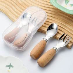 304 stainless steel fork and spoon feeding tableware baby spoon children learn to eat training baby fork tableware new style