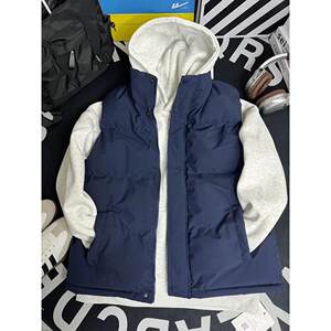 
Navy blue American down vest men's fall and winter layered sleeveless outer vest vest youth cotton jacket