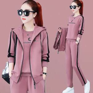 
2024 new spring vest three-piece set for women Korean version autumn long-sleeved sweatshirt large size casual sportswear set for women