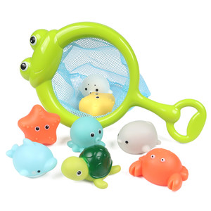 
Baby bath and play fish toy infant and child bathroom fishing net swimming floating shark turtle toy