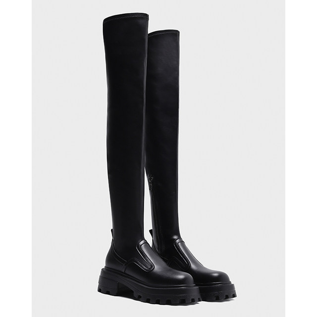 2025 Autumn and Winter Sugar Cube Trifle Thick-soled Over-the-Knee Boots for Women British Style Long Cavalier Boots Thick Legs Slimming Elastic Boots