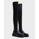 2025 Autumn and Winter Sugar Cube Trifle Thick-soled Over-the-Knee Boots for Women British Style Long Cavalier Boots Thick Legs Slimming Elastic Boots