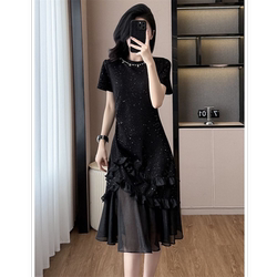 Plus Size Slimming Dress for Women 2025 Summer New Design Niche Beaded Irregular Fishtail Dress