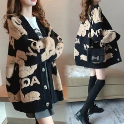 Plus Size Sweater Jacket for Women, Autumn and Winter 2022 New Style, Lazy Style, Loose and Thick, Outerwear Knitted Cardigan for Women
