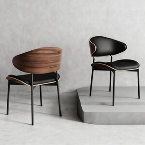 
Light luxury Wasabi style dining chair leather soft bag designer modern curved wooden cafe solid wood chair household study chair