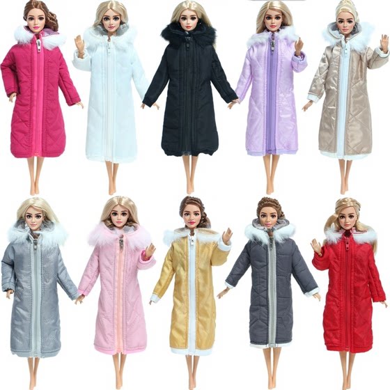 30cm Barbie handmade clothes are longer than winter clothing. Bread down jacket, long sleeved cloak, coat accessories, fur