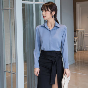 Blue shirt women's design niche 2026 spring long-sleeved professional formal loose top women's shirt commuting