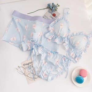 Couple underwear three -piece set of steel rims, triangular cup milk silk cartoon rabbit sexy strain inner pants, pants, chest set