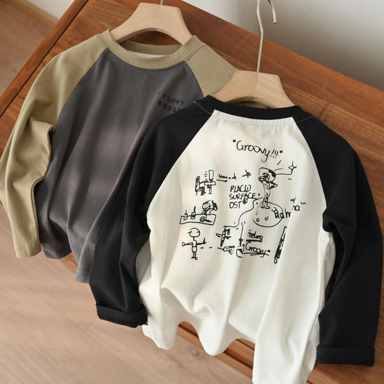 
Special size 90-130 children's raglan sleeve bottoming shirt boys' cartoon long-sleeved T-shirt children's spring and autumn style