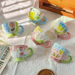 Hand-Painted Ceramic Embossed Breakfast Cup, Milk Coffee Cup, Mug, Large Capacity Oatmeal Cup, Mid-Autumn Festival and Christmas Gift Box