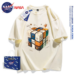 Nasa Co-Branded New Summer Pure Cotton Short-Sleeved T-Shirt for Men and Women, Casual Round Neck, Five-Quarter Sleeves ins Loose Fit Couple Style