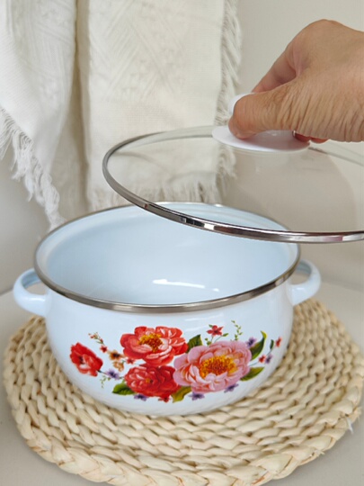 Casserole Émaillée Brown - Rétro - 16 cm - Marron et Beige - Maison