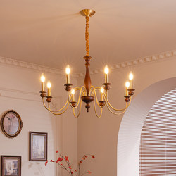 American-Style Vintage Candle Chandelier, French Light Luxury Bedroom, High-End Mid-Century Style, All-Copper Living Room Hall Main Light
