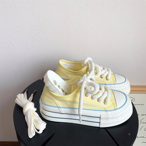 
Dopamine fashionable simple breathable white shoes sneakers 2026 spring and summer Korean casual versatile thick-soled canvas shoes for women