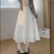 French retro white skirt for women in spring and autumn, summer high-waisted A-line puffy lace cake skirt skirt