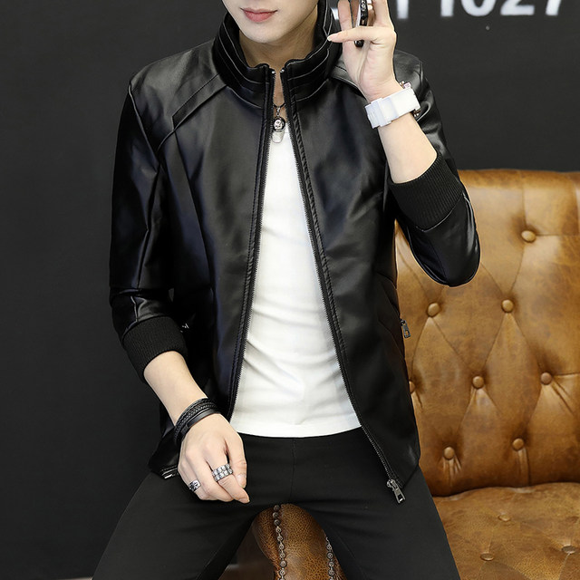 Men's Casual Slim Leather Jacket Youth Autumn and Winter Jacket Spring ...