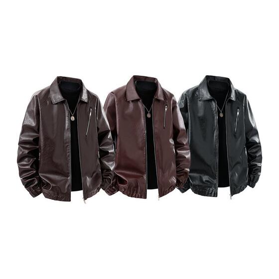 
Cross-border European code 2026 new leather jacket for men spring men's slim lapel jacket men's top windproof casual clip