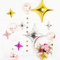Birthday Party Aluminum Balloons - 10 To 26 Inches Four-Pointed Star Gold And Silver Decorations