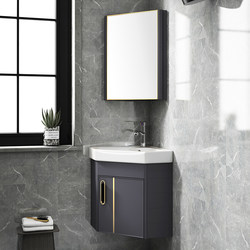 Corner Bathroom Cabinet with Ceramic Washbasin, Small Apartment Bathroom Washbasin Cabinet Combination, Triangular Washbasin