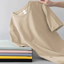 2025 New Large Size T-Shirt for Men, Short-Sleeved, Round Neck, Solid Color Top, Summer Trendy Loose Fit, All-Cotton Half-Sleeve Tee