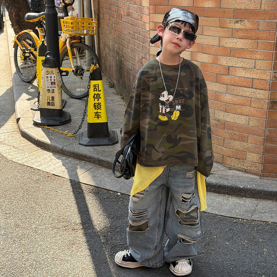 
Boys' long-sleeved T-shirt spring and autumn 2026 new spring children's cotton bottoming shirt boy handsome camouflage top