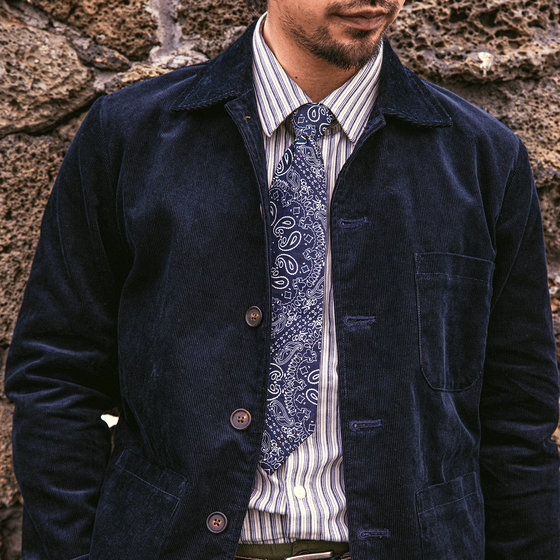 Red style French retro work suit corduroy jacket men's indigo hunting decorative spring jacket jacket