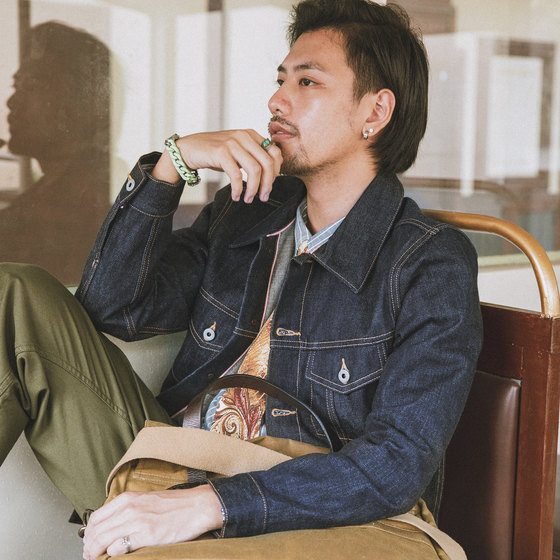 Red wind replica peach taro fabric denim jacket, men's loose original cow denim jacket, red ear denim jacket