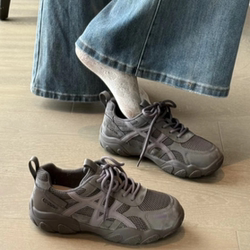 Retro Gray Thick-Soled Moral Training Shoes for Women 2025 Autumn and Winter New Versatile Casual Sports Shoes Height-Increasing Non-Slip Hiking Shoes