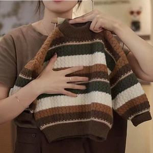 Boys retro stripes in autumn and winter thick sweater knitwear in the big child leisure children base shirt baby warm
