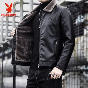 
Playboy Haining Genuine Leather Jacket Men's Winter Clothes Velvet Thickened Jacket Soft Leather Sheepskin Motorcycle Clothing Trendy