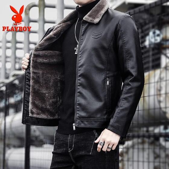 
Playboy Haining Genuine Leather Jacket Men's Winter Clothes Velvet Thickened Jacket Soft Leather Sheepskin Motorcycle Clothing Trendy