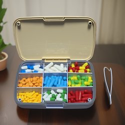 German Medicine Box with Large Capacity for Seven Days a Week, Portable Storage Box for Three Meals a Day, Medicine Dispensing Box, Moisture-Proof and Light-Proof Box