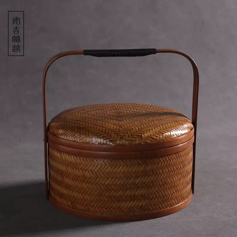 茶道具　提藍 竹迹中式提手食盒大漆精品果篮围炉煮茶