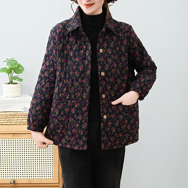 
Middle-aged and elderly mothers' clothing, velvet thickened cotton-padded clothes, winter new floral fashionable grandma's small cotton-padded jacket for women
