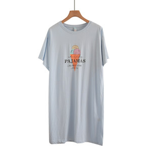 
Cotton summer new mid-length pajamas for women Korean style loose and slim T-shirt nightgown for fat mm female students home clothes