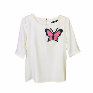 Sweet and spicy girl style short -sleeved T -shirt female butterfly print design, niche high waist, thin short girlfriend exposed navel top