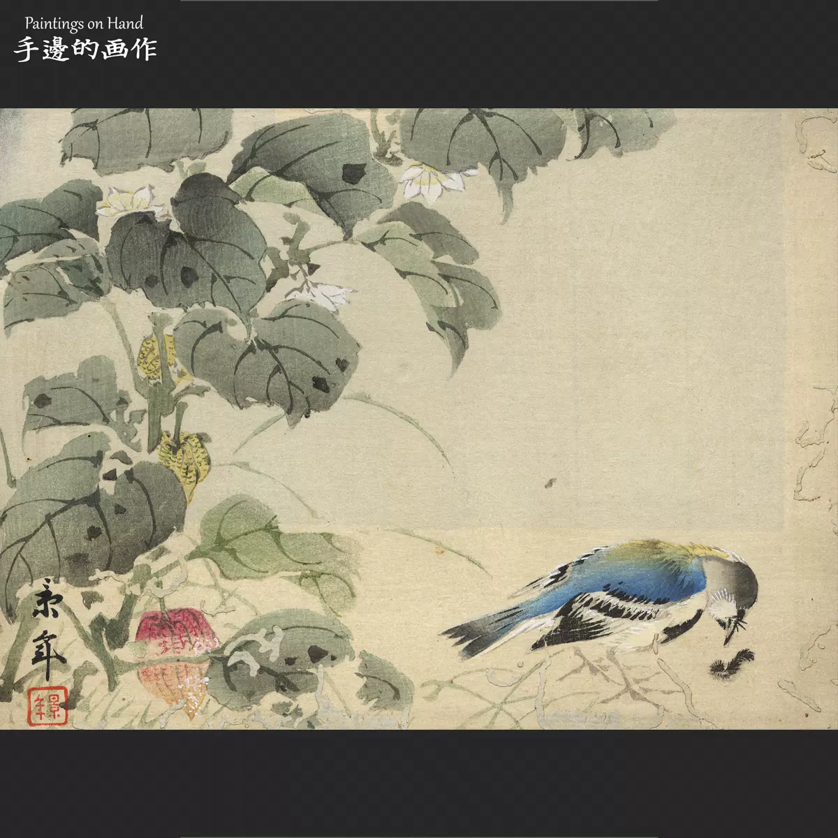 日本古董原版浮世绘木刻版画收藏品艺术/今尾景年/花鸟绘/鸟香橼-Taobao